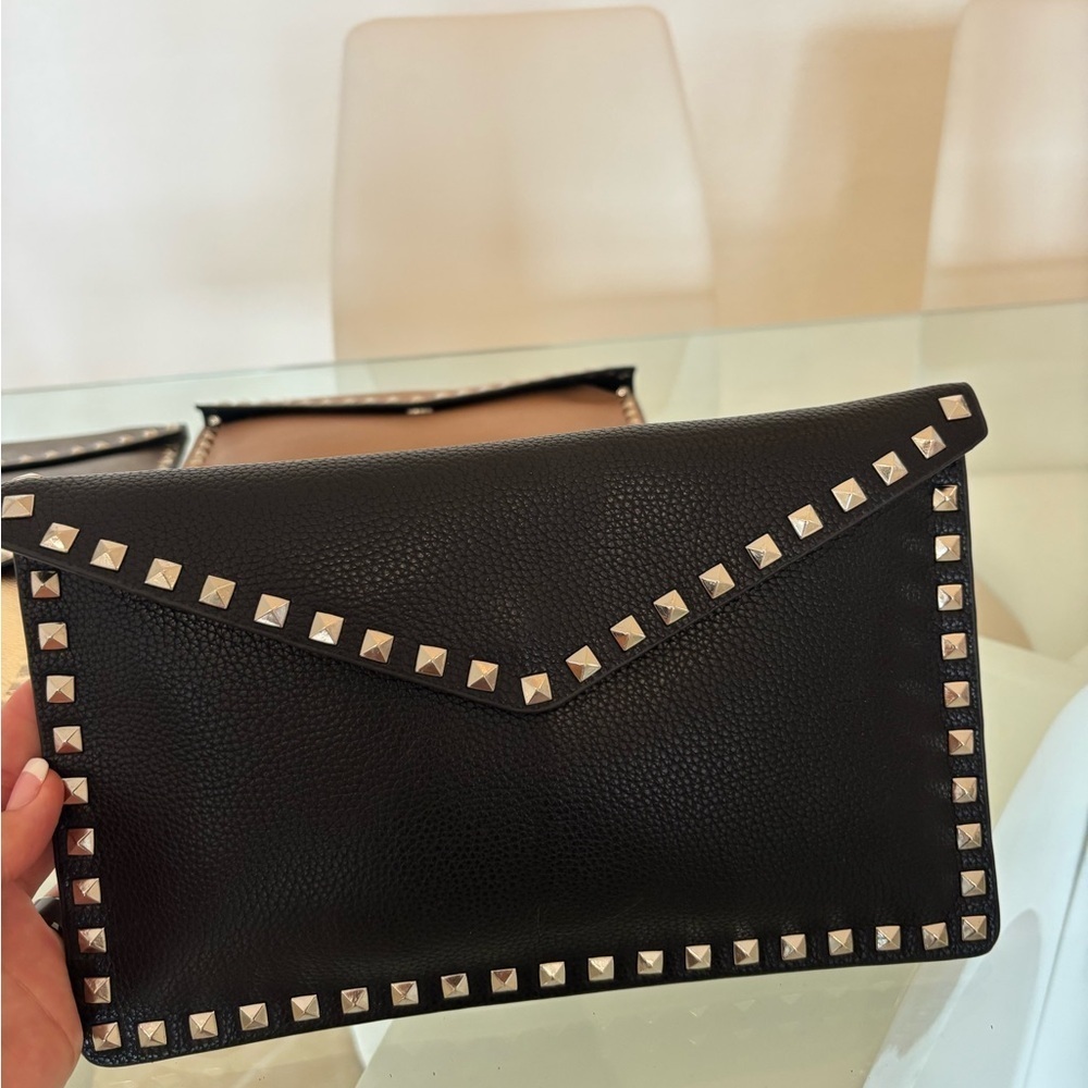 Studded Clutch Black, Cream, Brown, Tan, Gold Orange & Pewter Vegan